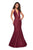 La Femme - 27228 Metallic Lace Deep Halter V-neck Mermaid Dress Special Occasion Dress 00 / Burgundy