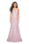 La Femme - 27228 Metallic Lace Deep Halter V-neck Mermaid Dress Special Occasion Dress 00 / Light Pink