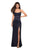 La Femme - 27274 Beaded Halter Sheath Satin Dress Special Occasion Dress 00 / Navy