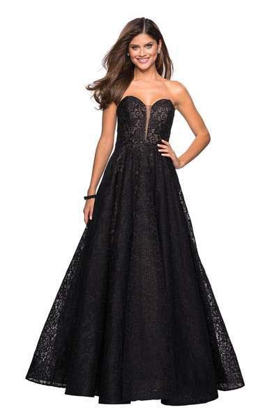 La Femme - 27284 Sweetheart Lace Organza Ballgown Special Occasion Dress 00 / Black/Nude
