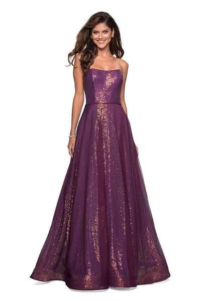 La Femme - 27296 Sequined Sweetheart Tulle A-line Dress Special Occasion Dress 00 / Dark Berry