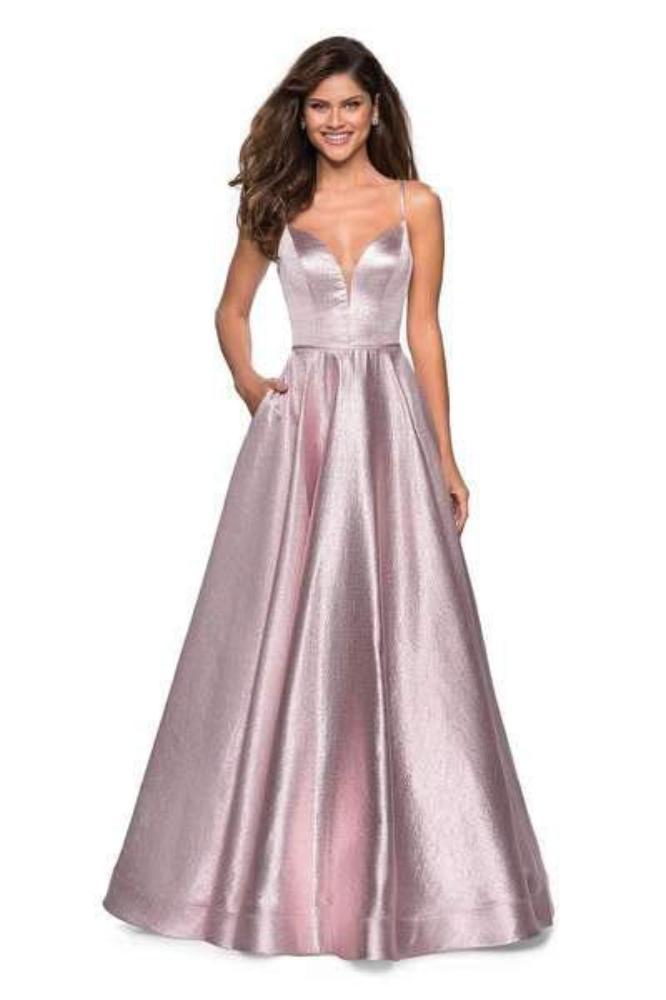 La Femme - 27322 Plunging Sweetheart Pleated Ballgown Special Occasion Dress 00 / Pink