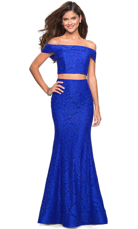 La Femme - 27443 Two-Piece Allover Lace Off Shoulder Mermaid Gown