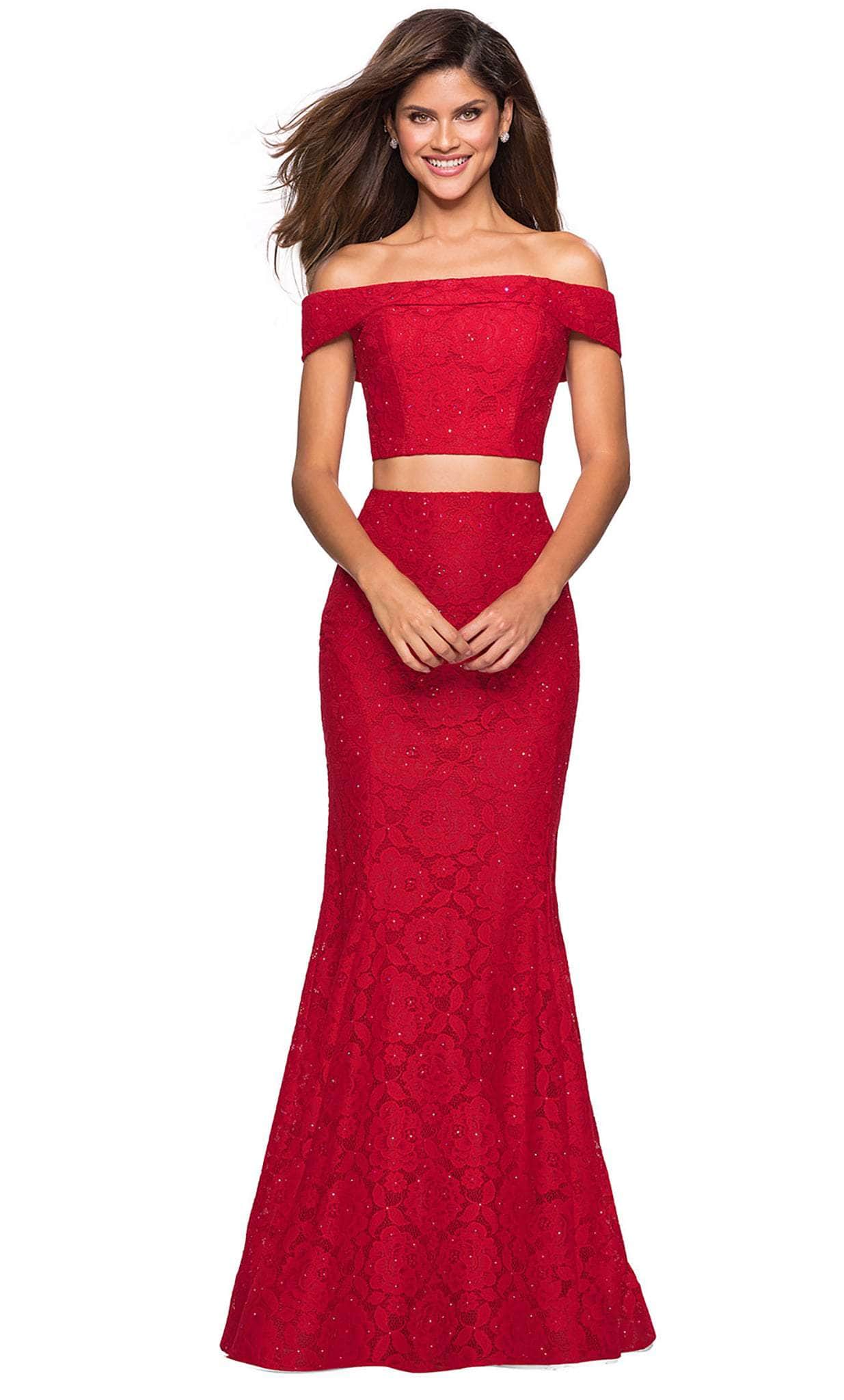 La Femme 27443 Off Shoulder Laced Two-Piece Mermaid Gown - Couture Candy