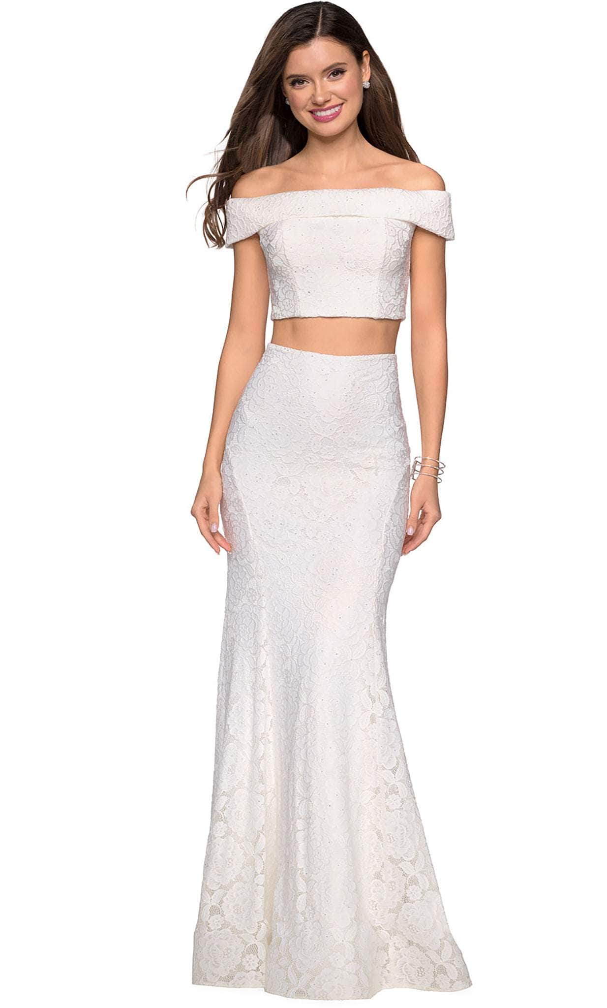 La Femme 27443 Off Shoulder Laced Two-Piece Mermaid Gown - Couture Candy
