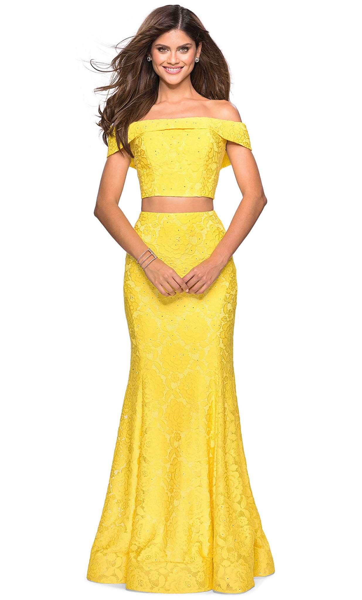La Femme 27443 Off Shoulder Laced Two-Piece Mermaid Gown - Couture Candy