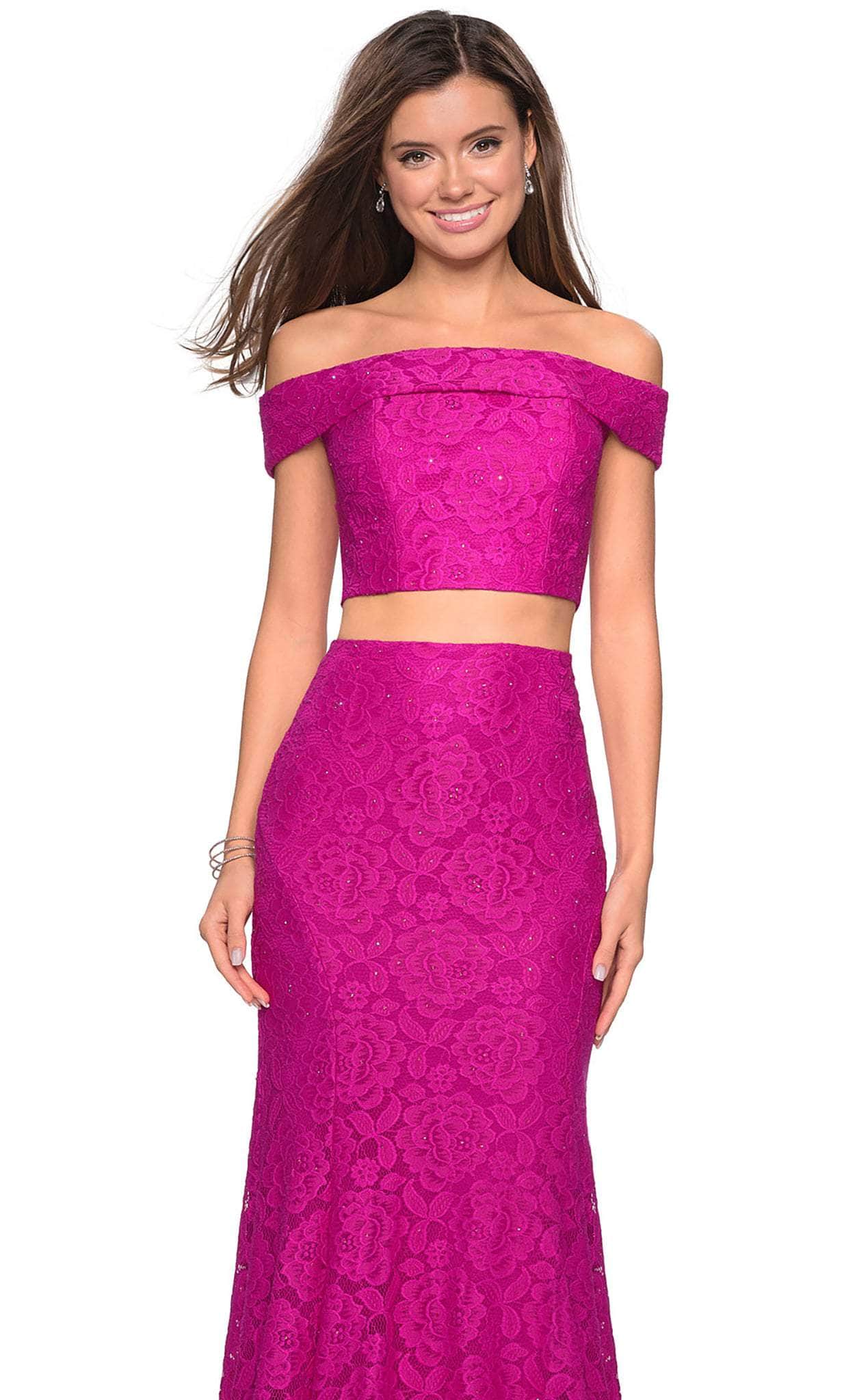 La Femme 27443 Off Shoulder Laced Two-Piece Mermaid Gown - Couture Candy