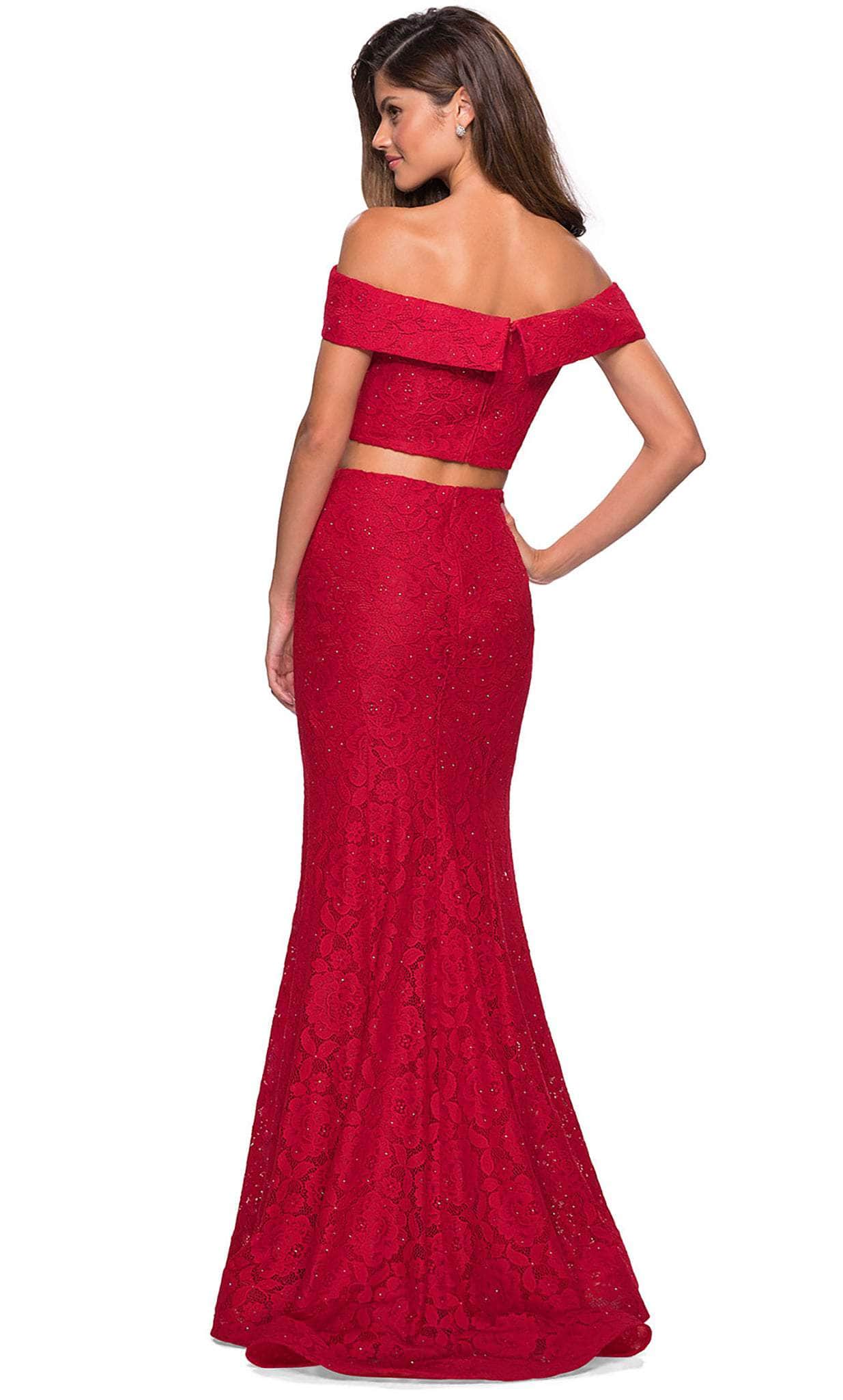 La Femme 27443 Off Shoulder Laced Two-Piece Mermaid Gown - Couture Candy