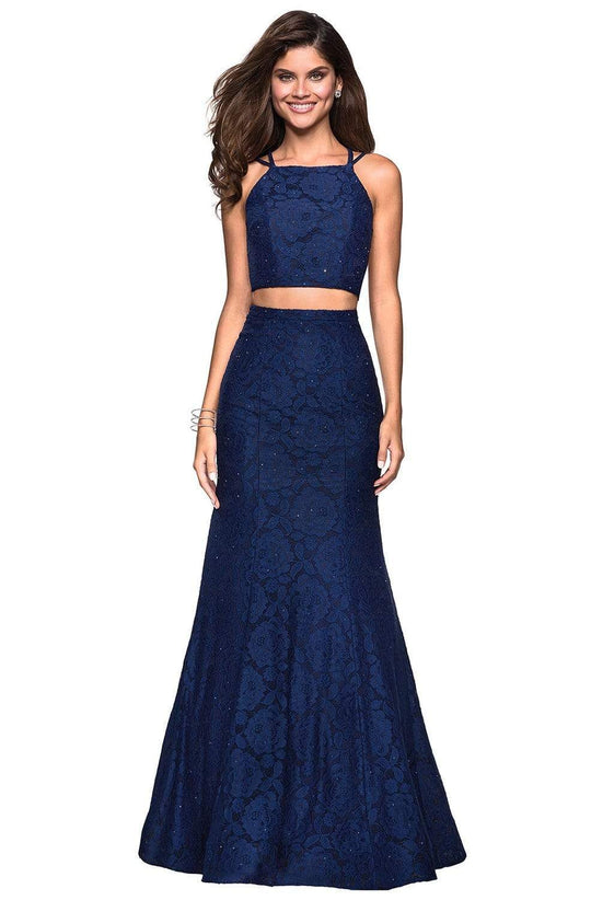 La Femme - 27452 Strappy Two Piece Halter Trumpet Gown