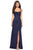 La Femme - 27470 Sleeveless Draped Sheath High Slit Gown Prom Dresses 00 / Navy