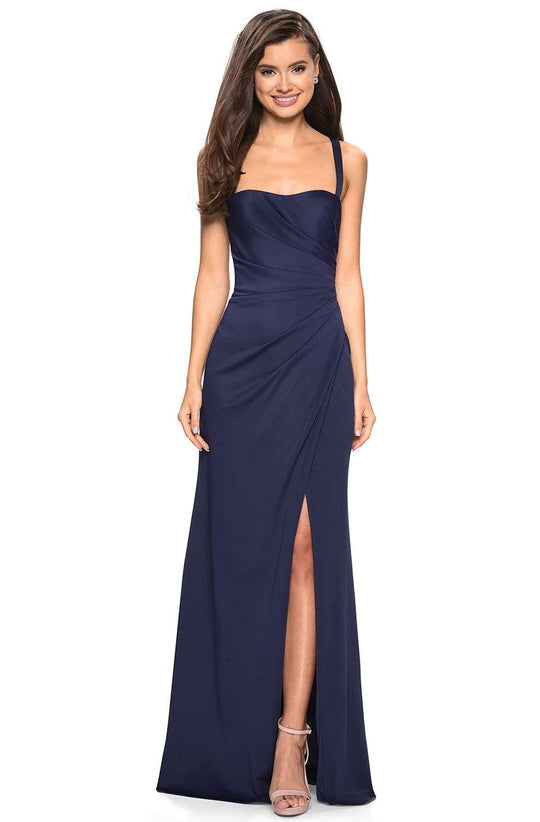 La Femme - 27470 Sleeveless Draped Sheath High Slit Gown