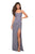 La Femme - 27470 Sleeveless Draped Sheath High Slit Gown Prom Dresses 00 / Silver