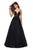 La Femme - 27485 Two Tone Deep V-neck Satin Tulle A-line Dress Special Occasion Dress 00 / Black