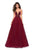 La Femme - 27485 Two Tone Deep V-neck Satin Tulle A-line Dress Special Occasion Dress 00 / Burgundy