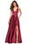 La Femme - 27487 Plunging Halter V-neck Satin A-line Dress Special Occasion Dress 00 / Deep Red