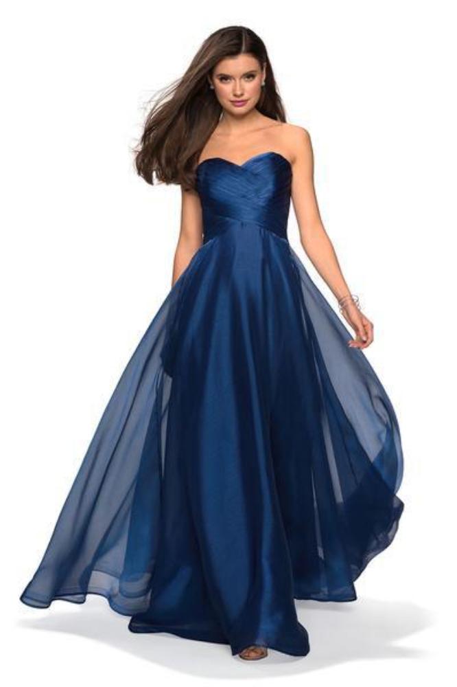 La Femme - 27515 Strapless Sweetheart Metallic Chiffon Prom Dress Bridesmaid Dresses 00 / Navy