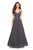 La Femme - 27569 Floral Embellished V-Neck Ballgown Special Occasion Dress 00 / Gunmetal