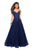 La Femme - 27569 Floral Embellished V-Neck Ballgown Special Occasion Dress 00 / Navy