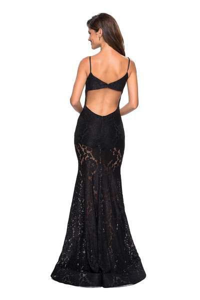 La Femme 27584 V-Neck Floral Lace Prom Dress