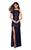 La Femme - 27585 Sequined Backless High Slit Long Gown Special Occasion Dress 00 / Navy