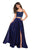 La Femme - 27607 Two Piece Rhinestone Accented Satin A-line Dress Prom Dresses 00 / Navy