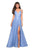 La Femme - 27612 Strappy Plunging V-Neck Gown with Slit Special Occasion Dress 00 / Cloud Blue