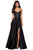La Femme - 27619 Metallic A-Line High Slit Gown Prom Dresses 00 / Black
