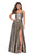 La Femme - 27619 Metallic A-Line High Slit Gown Prom Dresses 00 / Gold/Black