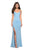 La Femme - 27657 Plunging Crisscross-Strapped High Slit Gown Prom Dresses 00 / Cloud Blue