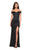 La Femme - 27752 Off Shoulder High Slit Long Fitted Satin Dress Special Occasion Dress 00 / Black