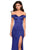 La Femme - 27752 Off Shoulder High Slit Long Fitted Satin Dress Special Occasion Dress 00 / Navy