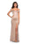La Femme - 27752 Off Shoulder High Slit Long Fitted Satin Dress Special Occasion Dress 00 / Nude