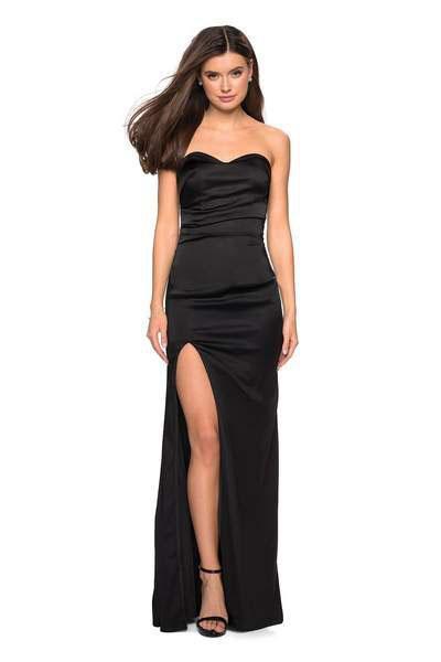 La Femme - 27787 Ruched Sweetheart Stretch Satin Sheath Dress Special Occasion Dress 00 / Black