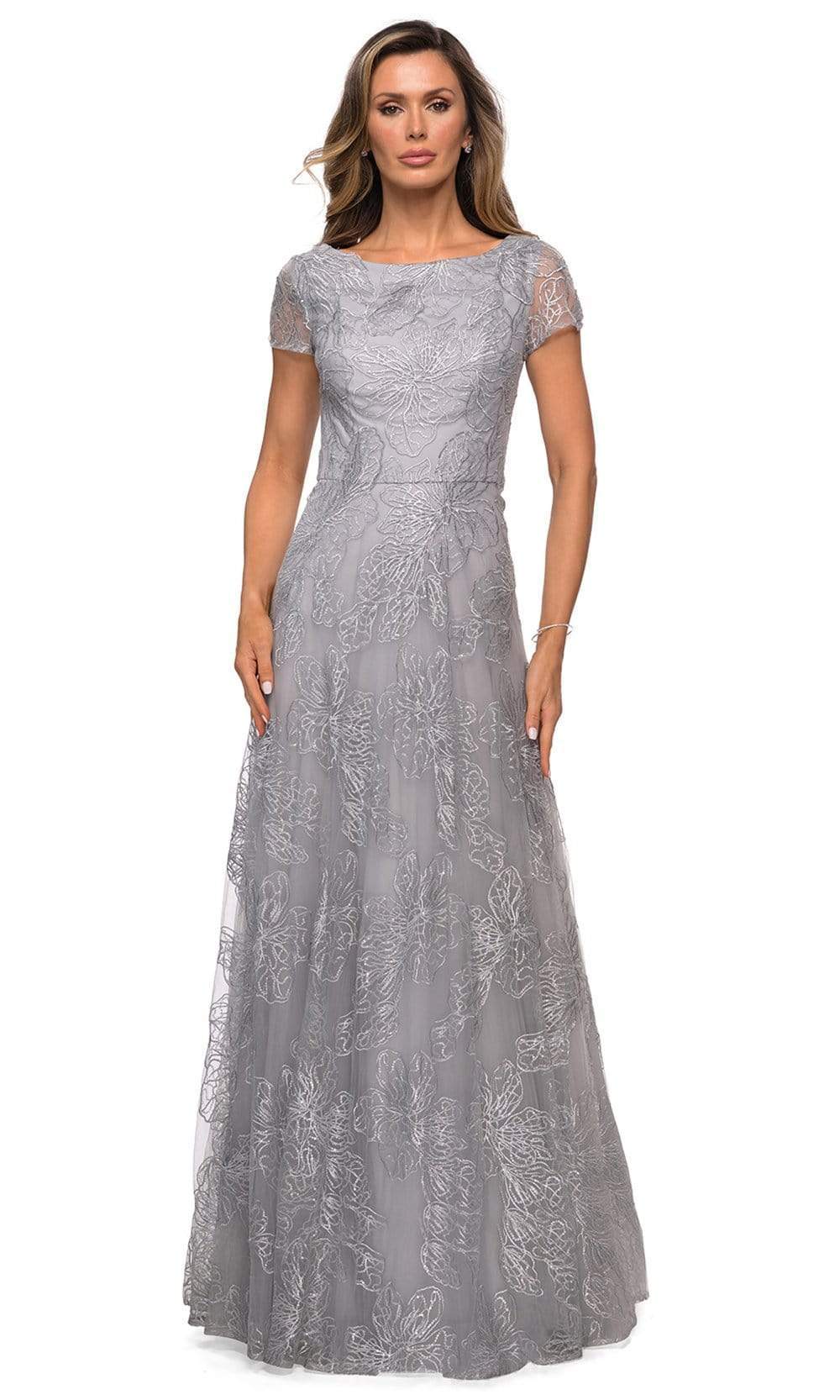 La Femme - 27837 Sequined Lace Bateau A-line Dress – Couture Candy