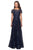 La Femme - 27839 Floral Adorned Illusion Bateau Long Gown Mother of the Bride Dresses 2 / Navy