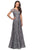 La Femme - 27839 Floral Adorned Illusion Bateau Long Gown Mother of the Bride Dresses 2 / Platinum