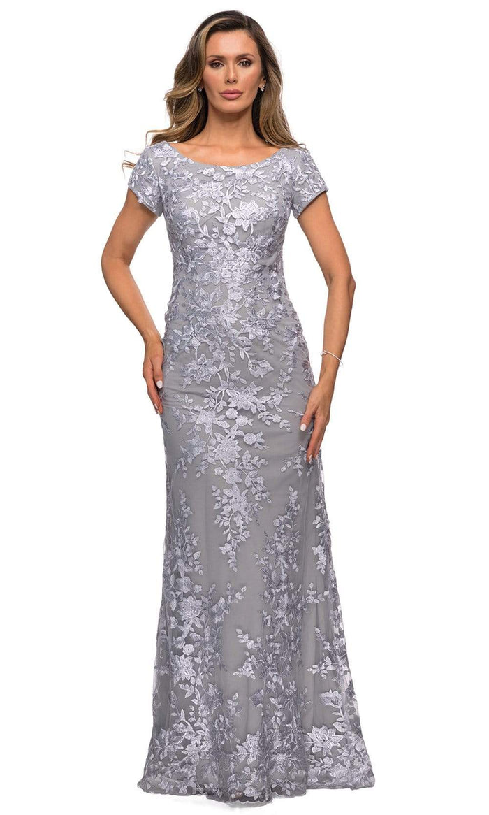 La Femme - 27842 Lace Scoop Neck Sheath Dress Mother of the Bride Dresses 2 / Silver
