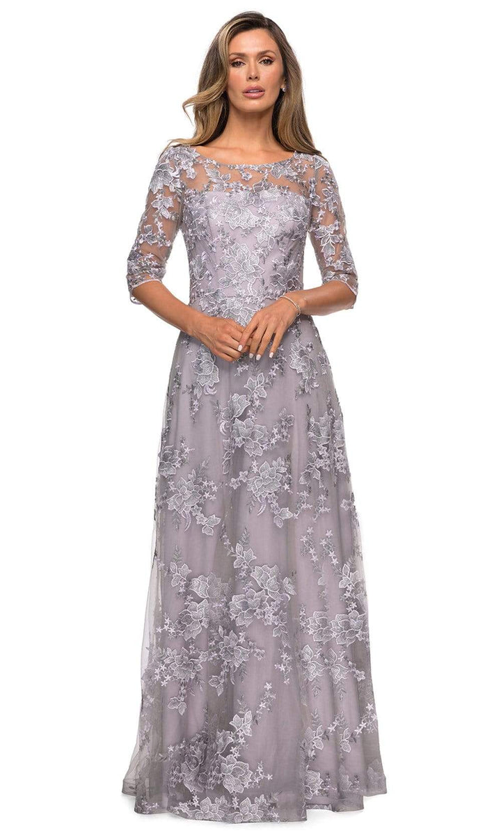 La Femme - 27854 Embroidered Lace Quarter Sleeve A-Line Dress – Couture ...