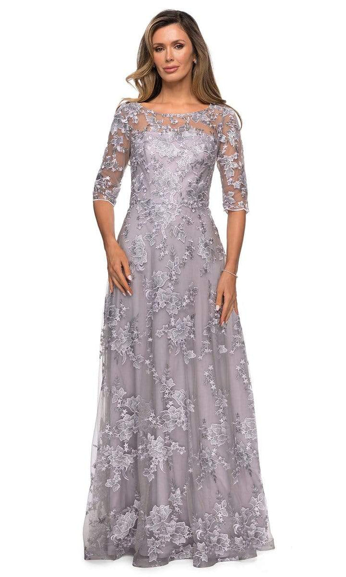 La Femme - 27854SC Embroidered Lace A-Line Dress - 1 pc Lavender/Gray In Size 18 Available CCSALE 18 / Lavender/Gray