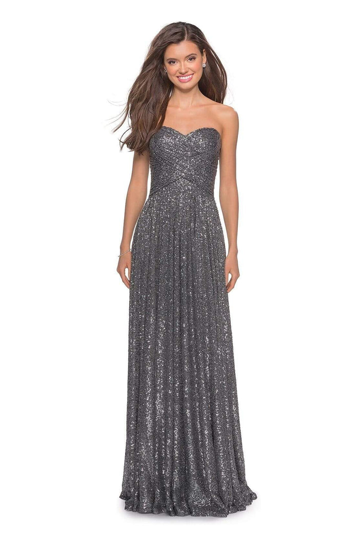 La Femme - 27879 Ruched Sweetheart A-Line Evening Gown Evening Dresses 0 / Gunmetal