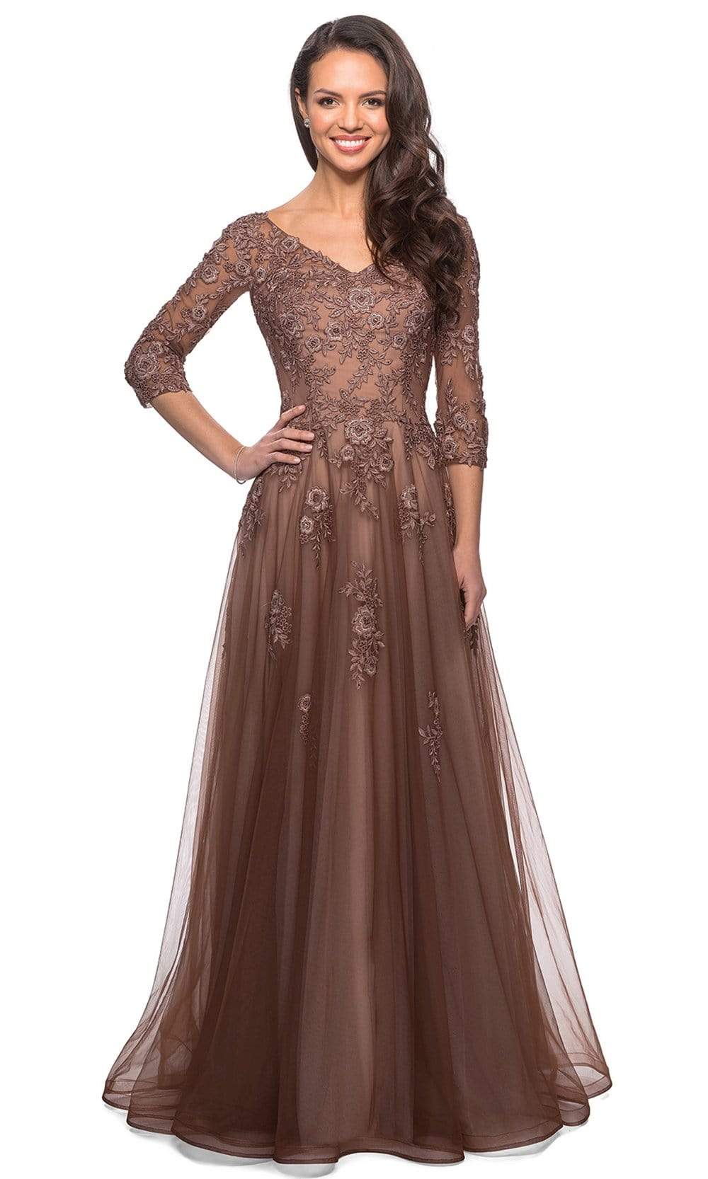 Cocoa La Femme - 27908 Floral V Neck A-Line Dress | Long A-Line Dress Cocoa La Femme - 27908 Floral V Neck A-Line Dress | Long A-Line Dress