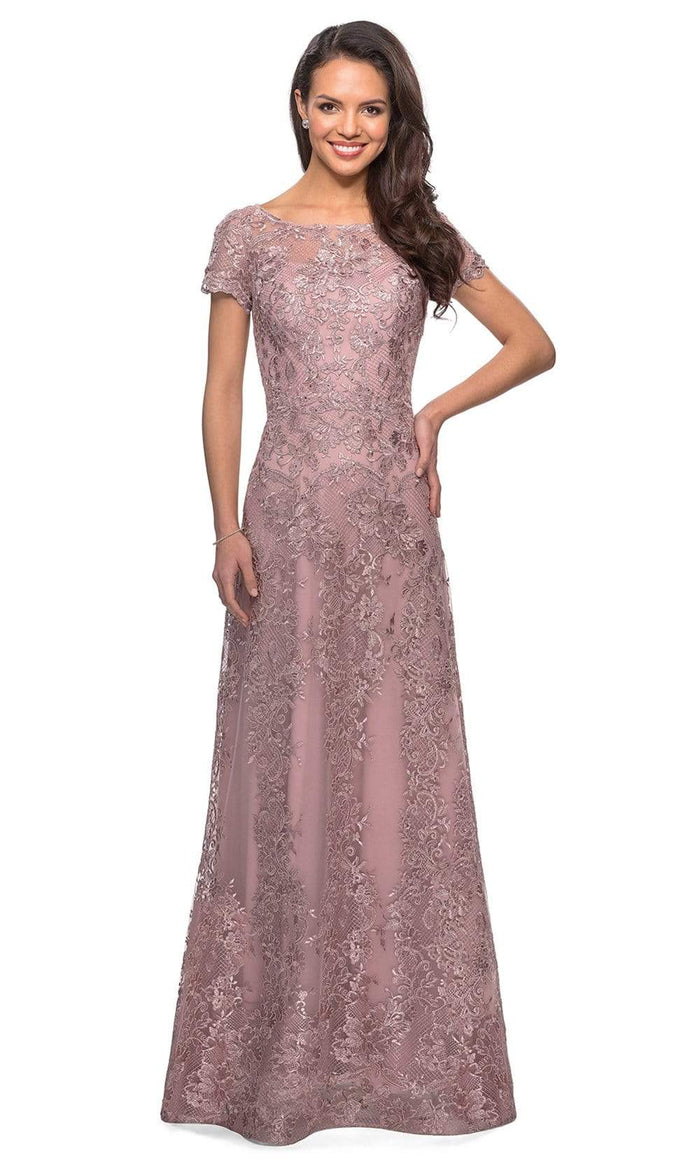 La Femme - 27935 Illusion Neckline Beaded Lace Ornate A-Line Gown Mother of the Bride Dresses 2 / Mauve