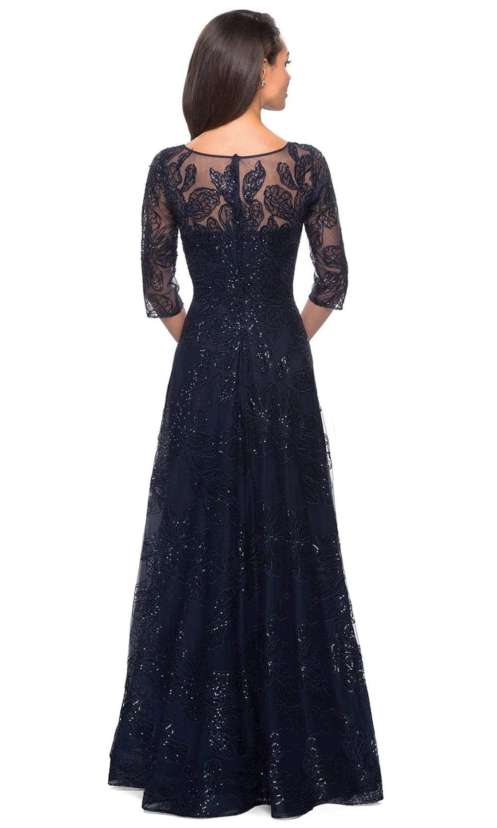 La Femme - 27942 Quarter Sleeve Sequined Lace A-Line Dress – Couture Candy