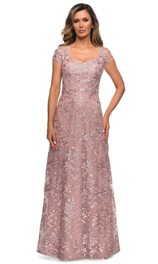 La Femme - 27951 Lace V Neck Sheath Mother of the Bride Dress