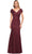 La Femme - 27982 V Neck Off Shoulder Knit Lace Sheath Long Dress Mother of the Bride Dresses 2 / Burgundy