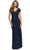 La Femme - 27982 V Neck Off Shoulder Knit Lace Sheath Long Dress Mother of the Bride Dresses 2 / Navy