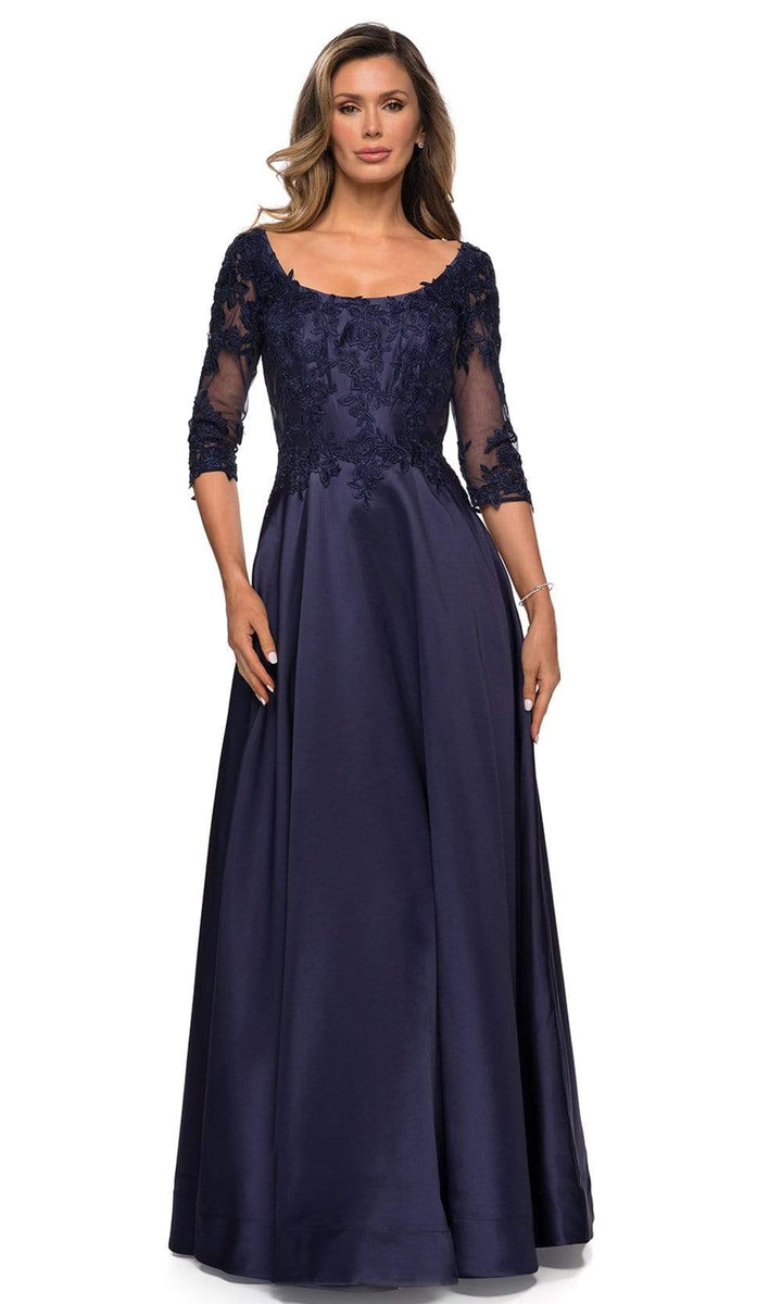 La Femme - 27988 Floral Appliqued Illusion Bodice Dress – Couture Candy