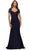 La Femme - 27989 Applique V Neck Trumpet Dress Mother of the Bride Dresses 2 / Navy