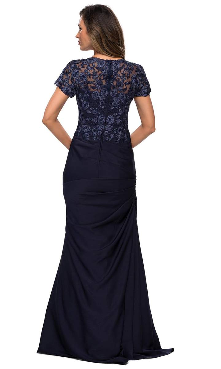 La Femme - 27989SC Sheer Lace Sleeve Sweetheart Neck Trumpet Dress ...