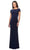 La Femme - 28026 Bateau Neck Cap Sleeve Sleek Jersey Long Dress Mother of the Bride Dresses 2 / Navy